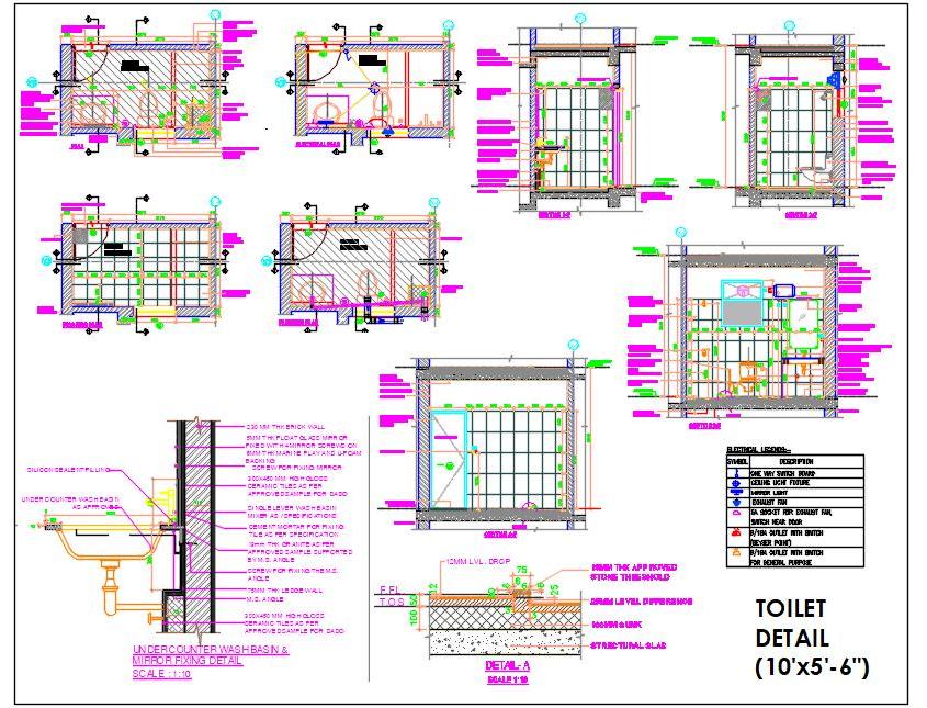 Toilet Design CAD- 10'x5'-6 Layout with WC, Basin, & Shower